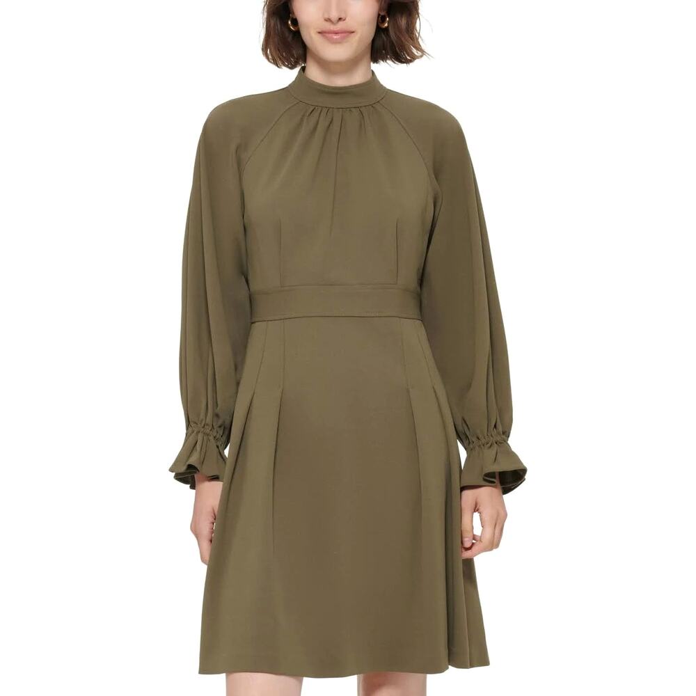 CALVIN KLEIN Mock Neck Business Wear to Work Dress Caper Olive - Size 10 NWT